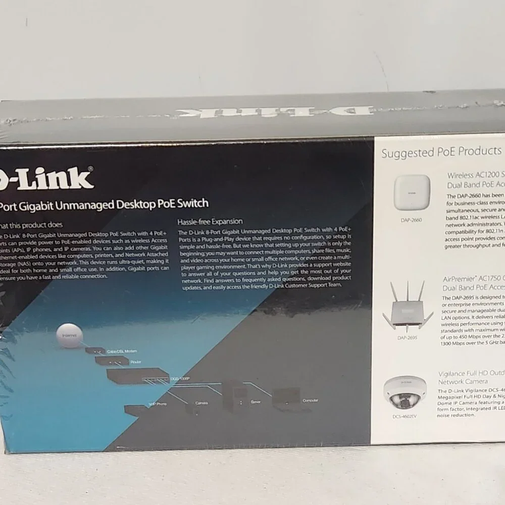 New Sealed - D-Link DGS DGS-1008P 8-Port Unmanaged Gigabit PoE Ethernet Switch
